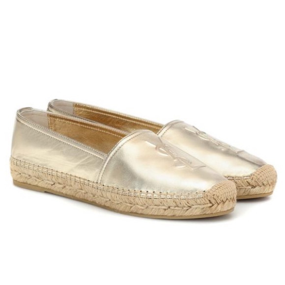 New YSL Logo Embossed Metallic Leather Espadrilles - Picture 2 of 13